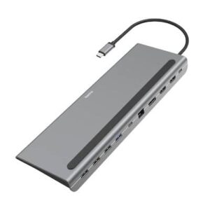 USB Hub HAMA Connect2Office Pro USB-C Docking Station με HDMI/DisplayPort 4K PD Ethernet και σύνδεση 2 Οθονών Γκρι