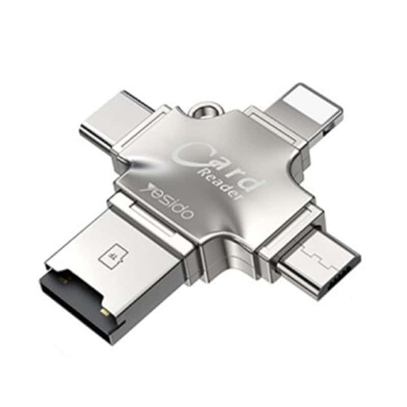 Card Reader Yesido and Adapter (GS13) MicroSD to USB, Type-C, Lightning, Micro-USB Silver