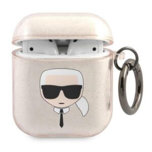Θήκη Airpod Karl Lagerfeld  gold / gold Glitter Karl`s Head
