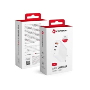 Φορτιστής Κινητού Forcell GaN Travel Quick Charger 65W 2xUSB Type-C, 1xUSB-A White