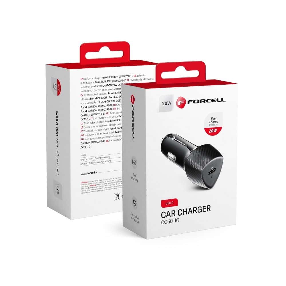 Φορτιστής Αυτοκινήτου Forcell Carbon Car Charger Type C 3.0 PD20W CC50-1C black (Total 20W)