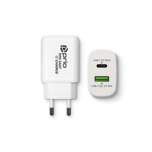 Φορτιστής κινητού Prio Fast Charge Wall Charger 25W PD PPS (USB C)+QC 3.0 (USB A) White