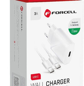 Φορτιστής Κινητού Forcell Travel Charger with Usb Type-C and Type-C Cable 3A 25W