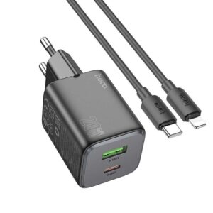Φορστιστής Γραφείου Hoco N41 Wall Charger 1xUSB, 1xType-C 20W with Cable Type-C to Lightning Black