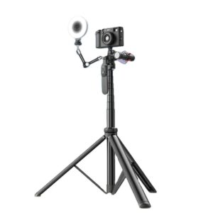 Selfie Stick Techsuit (C05) Large Ajustable Tripod with Bluetooth Remote Control, 360, Aluminium Alloy, 205cm Black