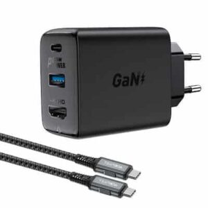 Φορτιστής κινητού Acefast 2in1 Charger GaN 65W USB Type C / USB, adapter HDMI adapter 4K 60Hz (set with cable) Black