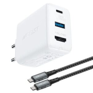 Φορτιστής κινητού Acefast 2in1 Charger GaN 65W USB Type C / USB, adapter adapter HDMI 4K @ 60Hz (set with cable) White