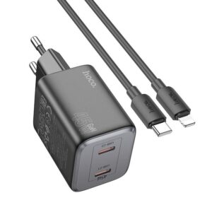 Φορτιστής κινητού Hoco Charger 2 x Type C + cable Type C to Lightning PD QC 45W GaN N42 black