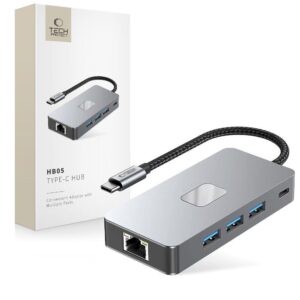 USB Hub Tech-Protect HB05 Adapter 9IN1 Type-C, USB 2.0,USB 3.0,  HDMI 4K 60HZ, SD/TF, PD100W, RJ45 1000M Space Grey