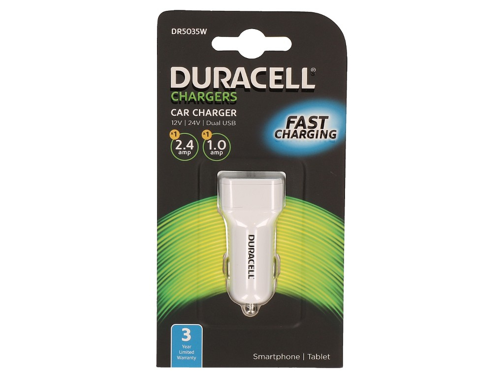 Φορτιστής Αυτοκινήτου Duracell Car Charger With Dual USB Output 3.4A White