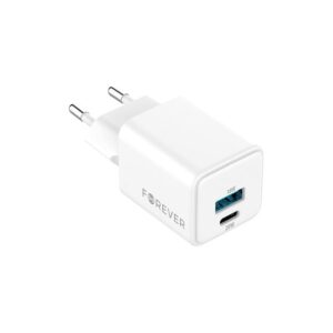 Φορτιστής κινητού Forever TC-08-20AC GaN PD QC Charger 1x USB-C 1x USB 20W White