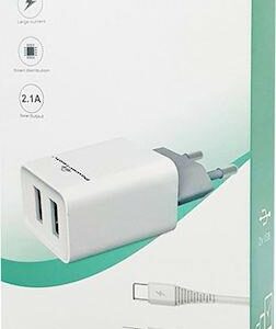 Φορτιστής Κινητού POWERTECH PT-776 με καλώδιο USB-C 2x USB 2.1A Λευκό