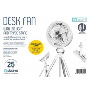 Ανεμιστήρας Γραφείου Platinet Wireless with Led Lamp, Tripod Rechargable 2400MAH  White