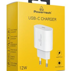 Φορτιστής Τοίχου POWERTECH  PT-1150, USB-C, 12W, λευκός PT-1150