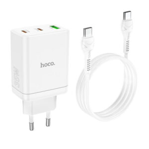 Φορτιστής Γραφείου Hoco Charger USB/2xType-C 35W with Cable Type-C to Type-C White