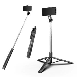 Selfie Stick Techsuit (Q05) Stable Tripod with Bluetooth Remote Control, 360 Rotation, Stainless Steel, 158cm Black