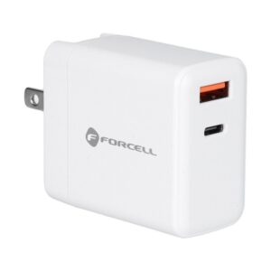 Φορτιστής κινητού Forcell F-Energy 45W Travel Charger 3in1 Type-C, USB A QC4.0 3A Plugs EU/UK/US White