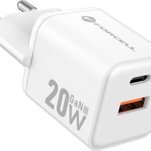 Φορτιστής κινητού Forcell F-Energy Mini GaN III USB-A,USB-C 20W QC4.0 White