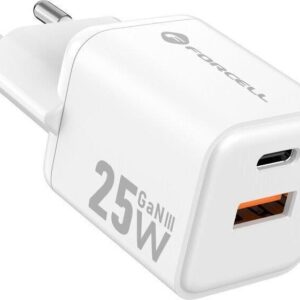 Φορτιστής κινητού Forcell  F-Energy  Mini GaN III USB-A,USB-C 25W QC4.0 White