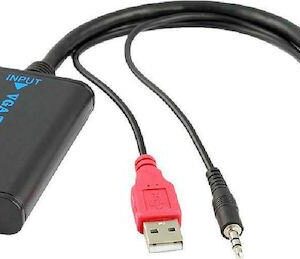 Adapter Powertech Vga/Usb/3.5mm to Hdmi cab-h070 1080p 0.2m black