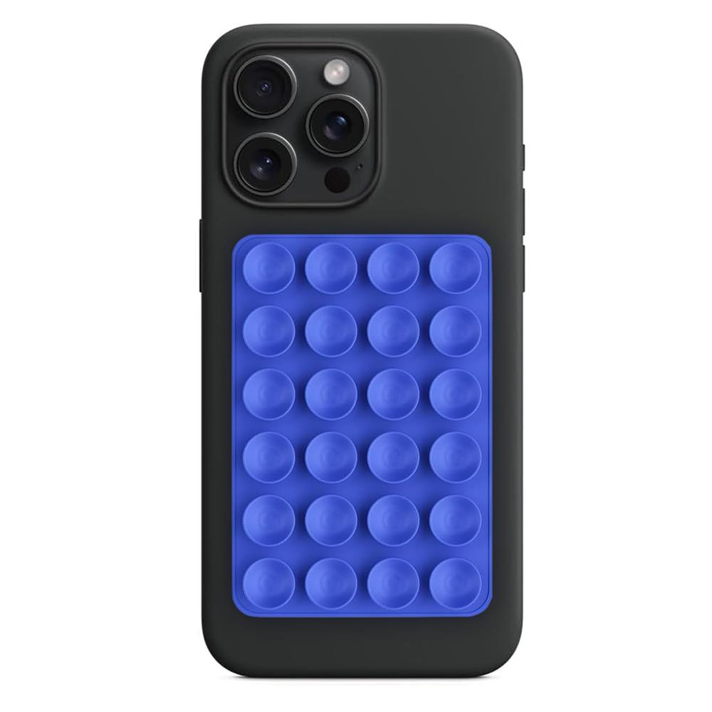 Techsuit Phone Holder Suction Pad for Selfies, Silicone, Adhesive Mount, Rectangular Shape Dark Blue