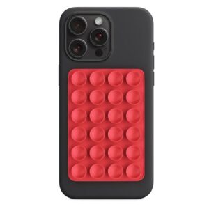 Techsuit Phone Holder Suction Pad for Selfies, Silicone, Adhesive Mount, Rectangular Shape Red