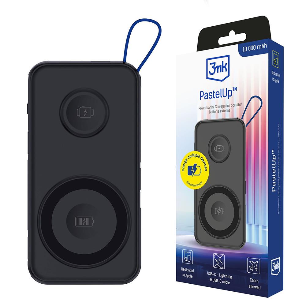 Powerbank 3mk PastelUp USB-A/USB-C/Lightning, MagSafe/Qi, 10.000mAh, 22.5W, Aluminum Black - Image 2