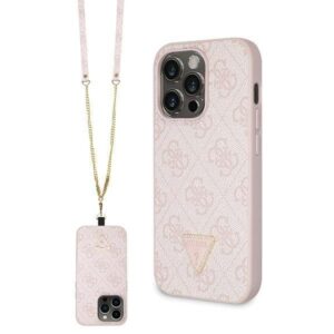 Θήκη κινητού Guess for iPhone 14 Pro Metal Logo Starss Crossbody 4G Pink