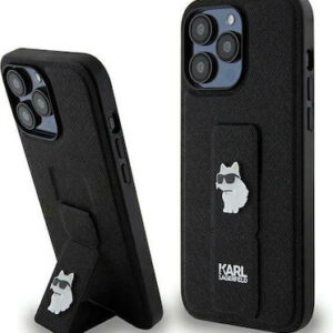 Θήκη κινητού Karl Lagerfeld Original Faceplate Gripstand Saffiano Choupette Pin for iPhone 13 Pro Black