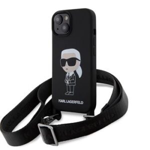 Θήκη κινητού Karl Lagerfeld Liquid Silicone Crossbody Strap Ikonik for iPhone 15 Black