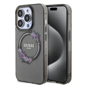 Θήκη Κινητού Guess Flowers Ring Glossy Logo MagSafe for Apple iPhone 14 Pro TPU Black