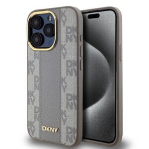 Θήκη κινητού DKNY PU Leather Checkered Pattern Magsafe for iPhone 15 Pro Max Beige