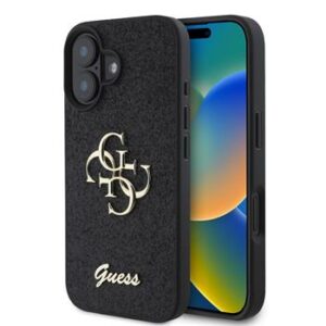 Θήκη κινητού Guess PU Fixed Glitter 4G Metal Logo for iPhone 16 Plus Black