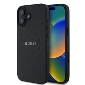Θήκη κινητού Guess PU Grained Classic Logo MagSafe for iPhone 16 Plus Black