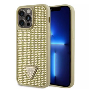 Θήκη κινητού Guess Rhinestones Triangle Metal Logo for iPhone 15 Pro Max Gold