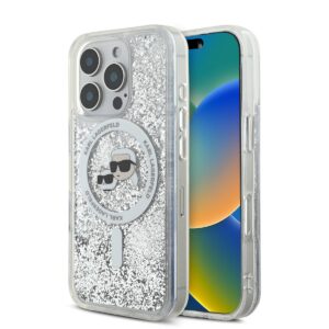 Θήκη κινητού Karl Lagerfeld Liquid Glitter Karl and Choupette Heads MagSafe for iPhone 16 Pro Transparent
