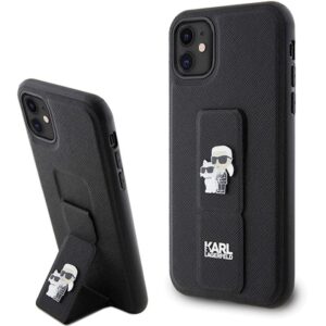 Θήκη κινητού Karl Lagerfeld for iPhone 11 / Xr 6.1" Black Hardcase Gripstand Saffiano Karl&Choupette Pins