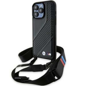 Θήκη κινητού BMW Leather M Edition Carbon Stripe & Strap for iPhone 15 Pro Black