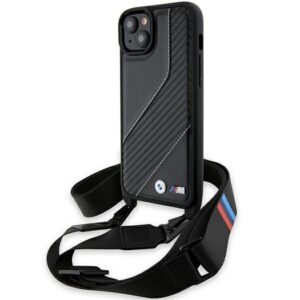 Θήκη κινητού BMW Leather M Edition Carbon Stripe & Strap for iPhone 15 Plus Black