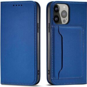 Θήκη κινητού Oem Magnet Card for iPhone 13 Cover Card Wallet Card Stand Blue