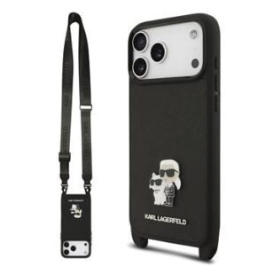 Θήκη κινητού Karl Lagerfeld Saffiano Crossbody Strap Metal Karl and Choupette for iPhone 17 Pro Black