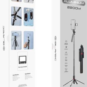 Selfie Stick Blavec Aluminum Fusion P-08 tripod + Remote + 1 Lamp 2.2m Black