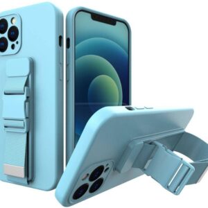 Θήκη κινητού Hurtel Silicone Rope  for Apple iPhone 12 TPU Blue With Lanyard