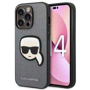 Θήκη κινητού Karl Lagerfeld for iPhone 14 Pro Silver Hardcase Saffiano Karl`s Head Patch