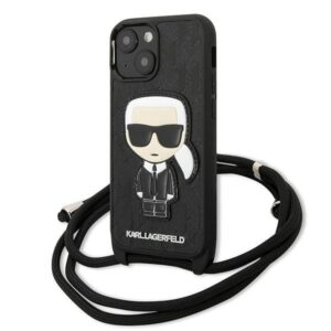 Θήκη κινητού Karl Lagerfeld Leather Monogram Patch and Cord Iconik for iPhone 13 mini 5,4" Hardcase Black