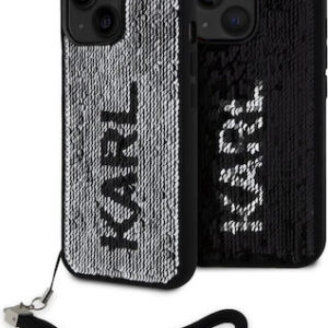 Θήκη Κινητού Karl Lagerfeld Sequins Reversible for iPhone 15 Black/Silver