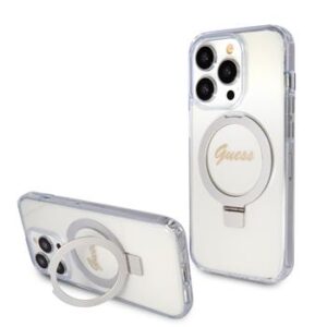 Θήκη κινητού Guess IML Ring Stand Glitter MagSafe for iPhone 15 Pro Transparent