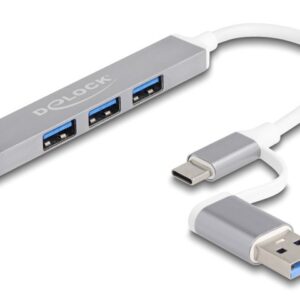 USB Hub Delock 4x θυρών USB,  USB, Type-C Grey