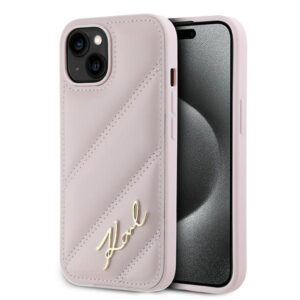 Θήκη κινητού Karl Lagerfeld Diagonal Quilted Script for iPhone 15 Plus Pink