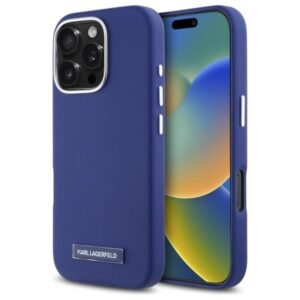 Θήκη κινητού Karl Lagerfeld Leather MagSafe for iPhone 16 Pro Max Blue FW Metal Plate